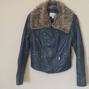 Vegan leather faux fur bomber jacket